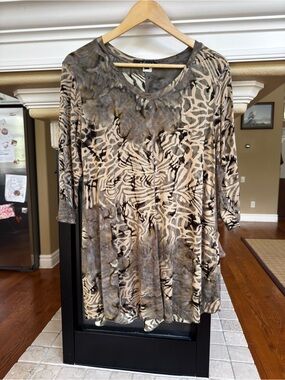 Dunia‎ Linen Blend Lagenlook Artisan Watercolor Flowy Tunic Top Size M